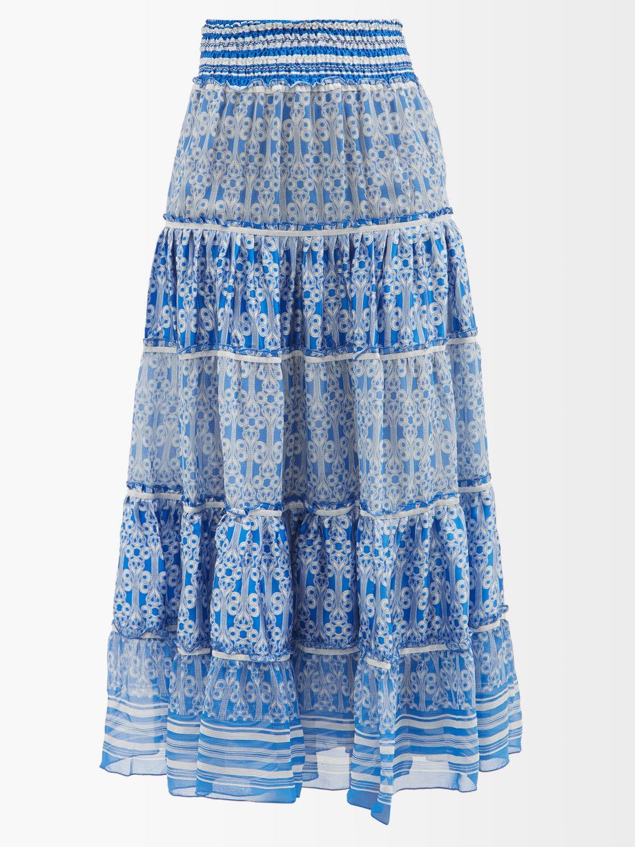 Blue Manolita printed silk-chiffon maxi skirt | Lolita Jaca ...