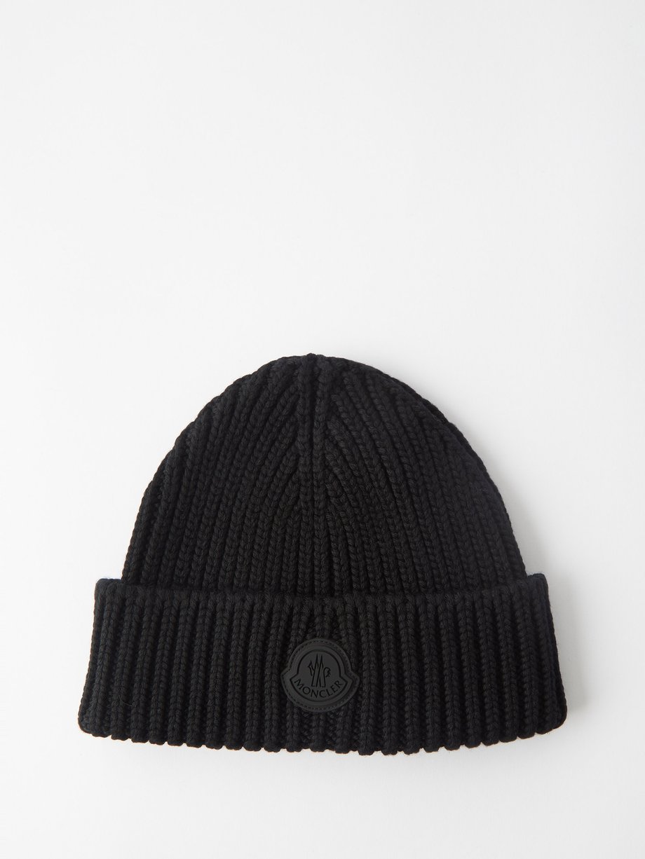 Black Logo-patch ribbed-wool beanie hat | Moncler | MATCHESFASHION AU