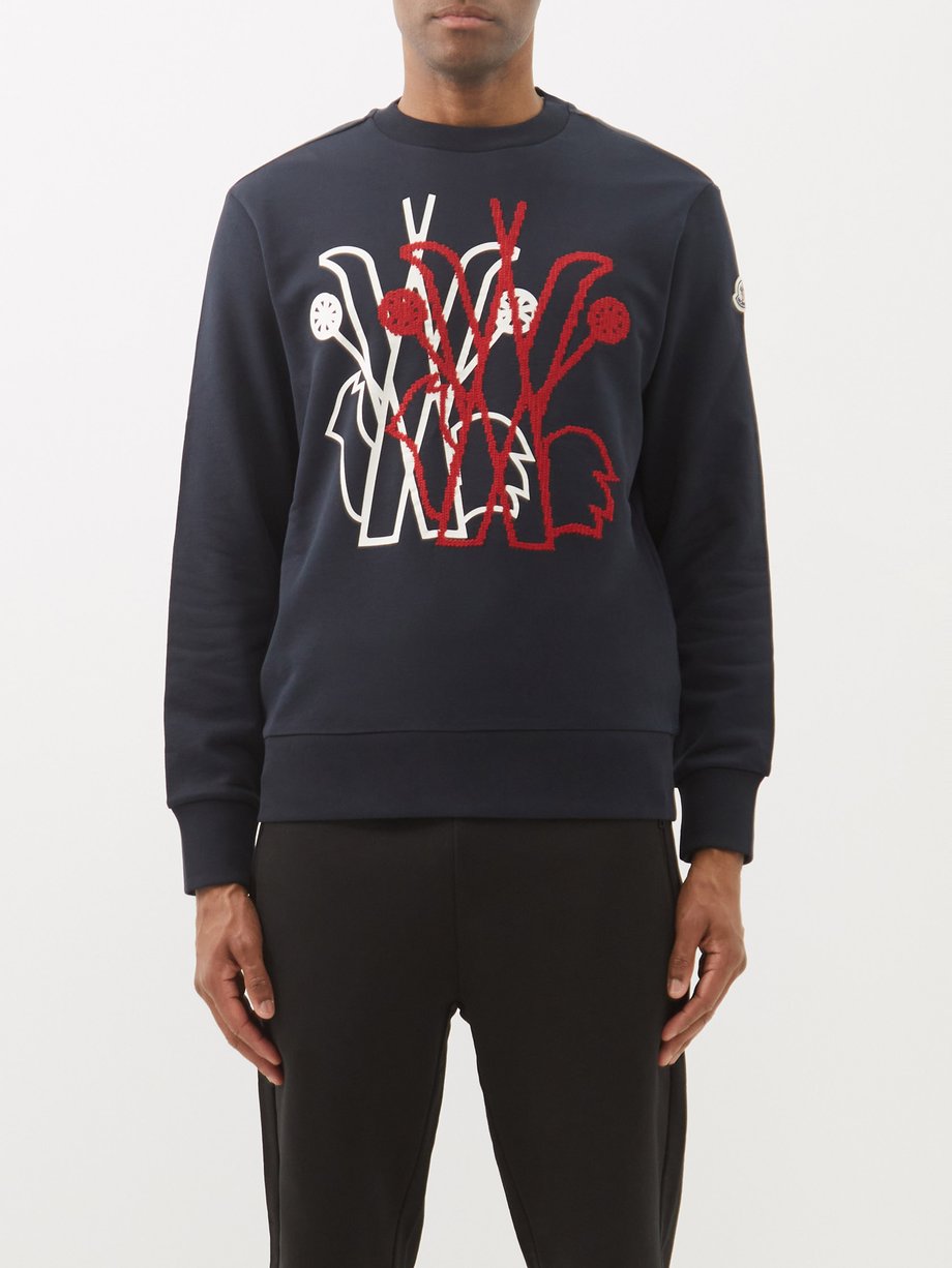 Navy Logo-print and embroidered cotton sweatshirt | Moncler ...
