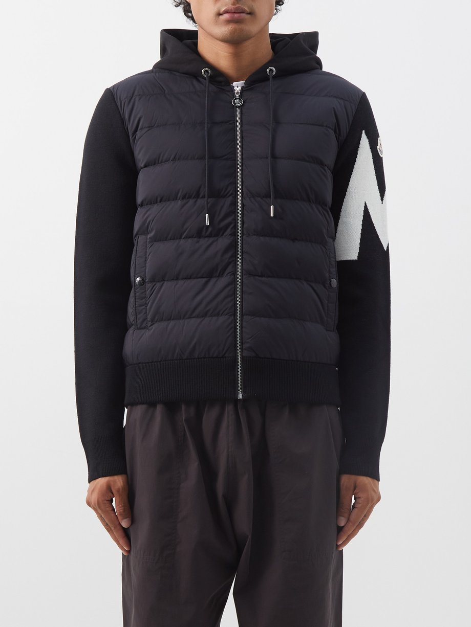 Black Quilted-down wool-blend hooded sweater | Moncler | MATCHESFASHION US