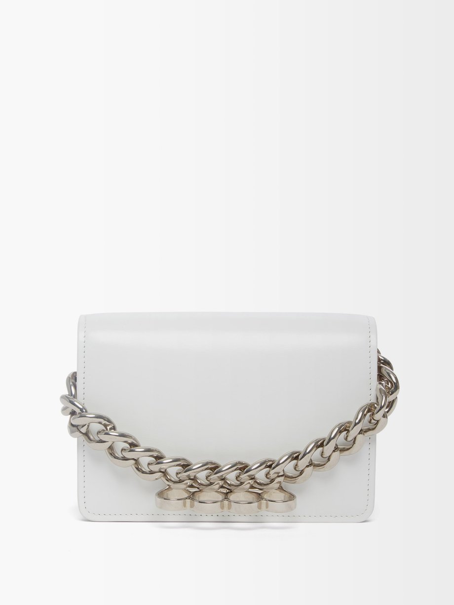 White Four-Ring chain-handle leather clutch bag | Alexander McQueen ...