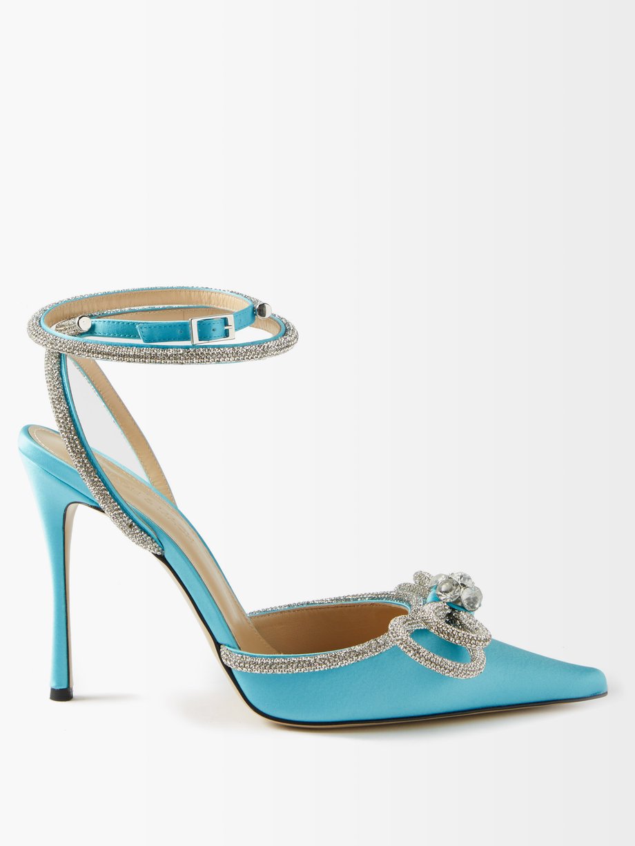 Mach & Mach BLUE Double Bow 110 crystal-embellished satin sandals | 매치스 ...