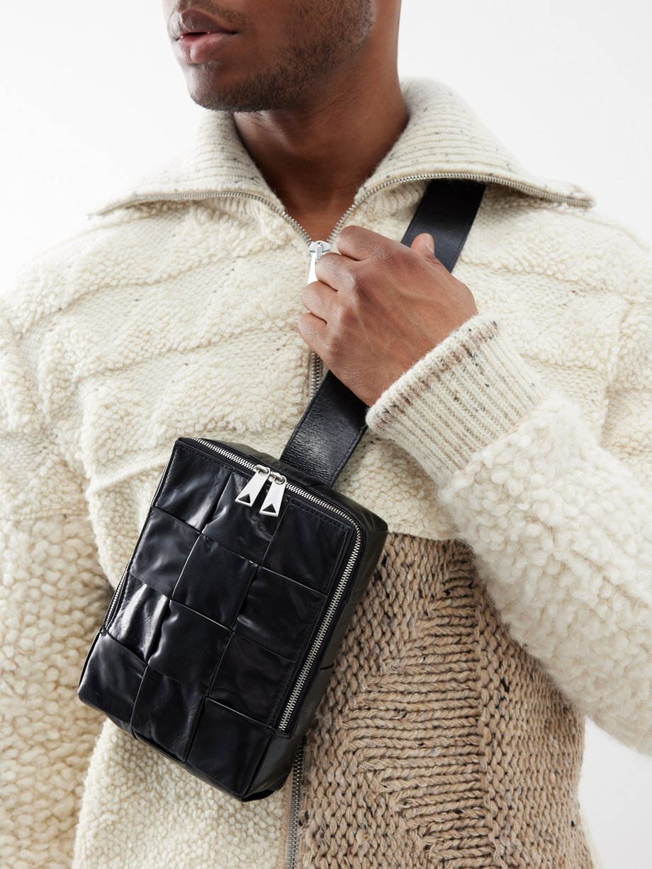 Black Mens Bags Messenger bags Bottega Veneta Cassette Intrecciato Leather Cross-body Bag in Black-Silver for Men 