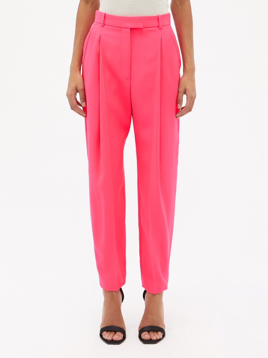 Pleated straight-leg wool trousers Pink Alexander McQueen ...