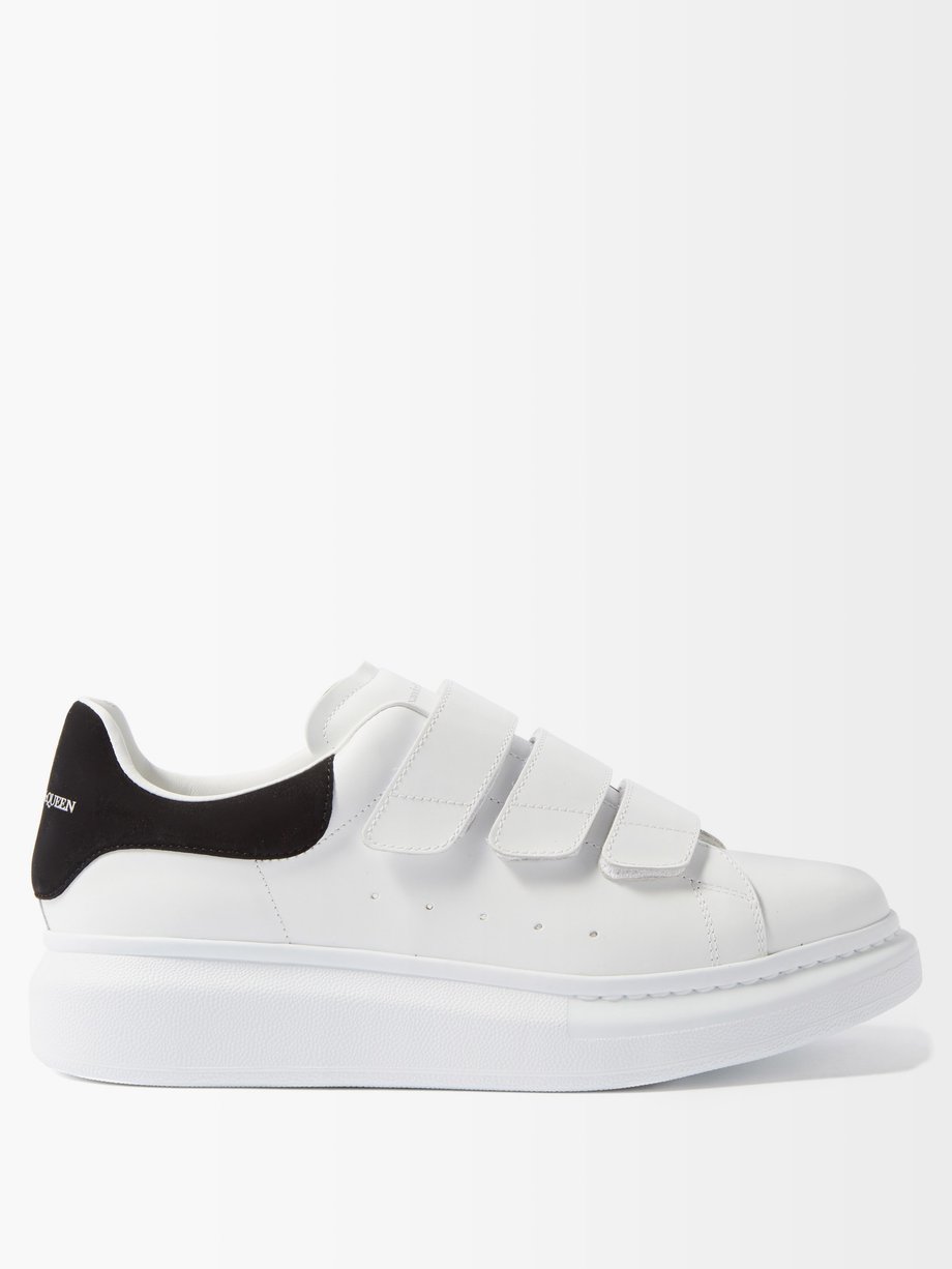 Alexander McQueen White Oversized raised-sole velcro leather trainers ...