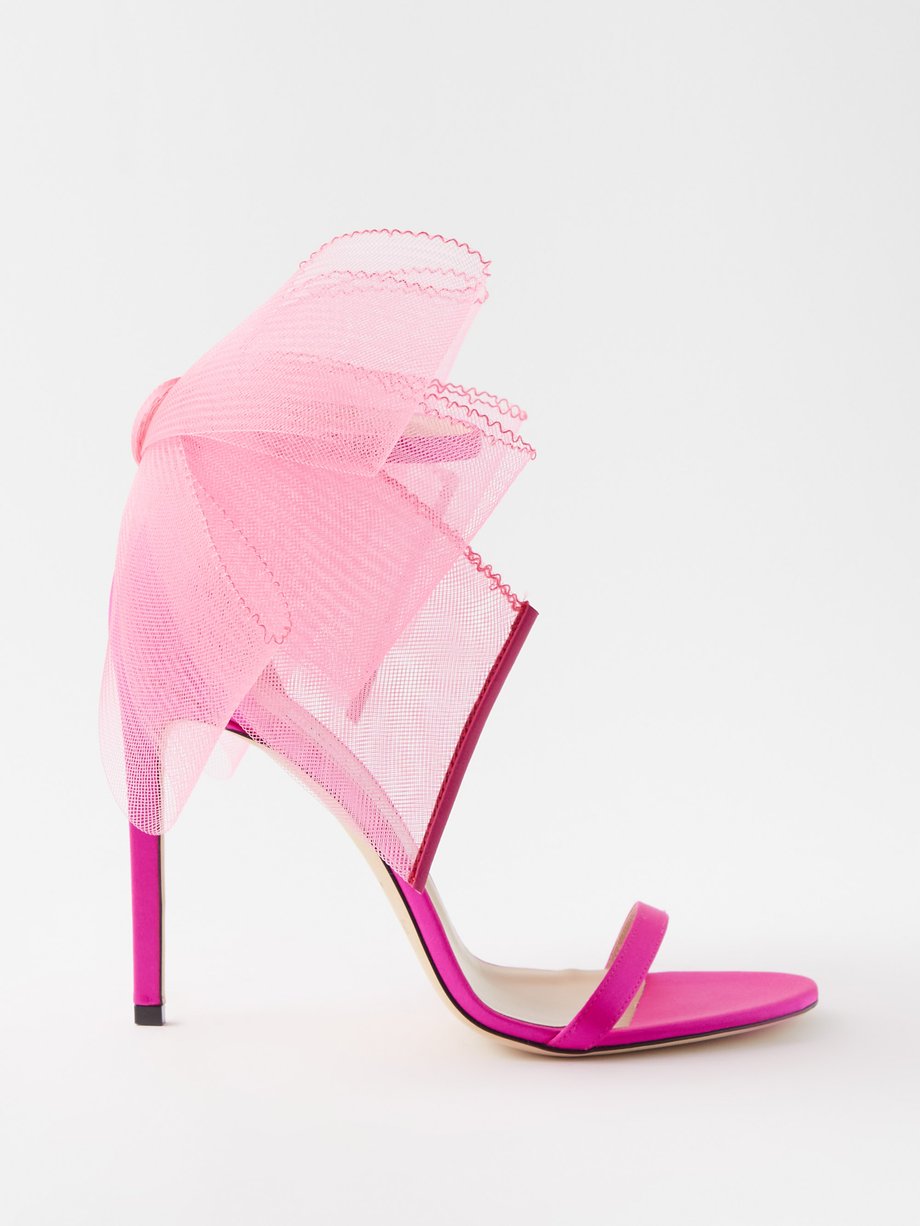 Pink Aveline 100 oversized bow satin sandals | Jimmy Choo