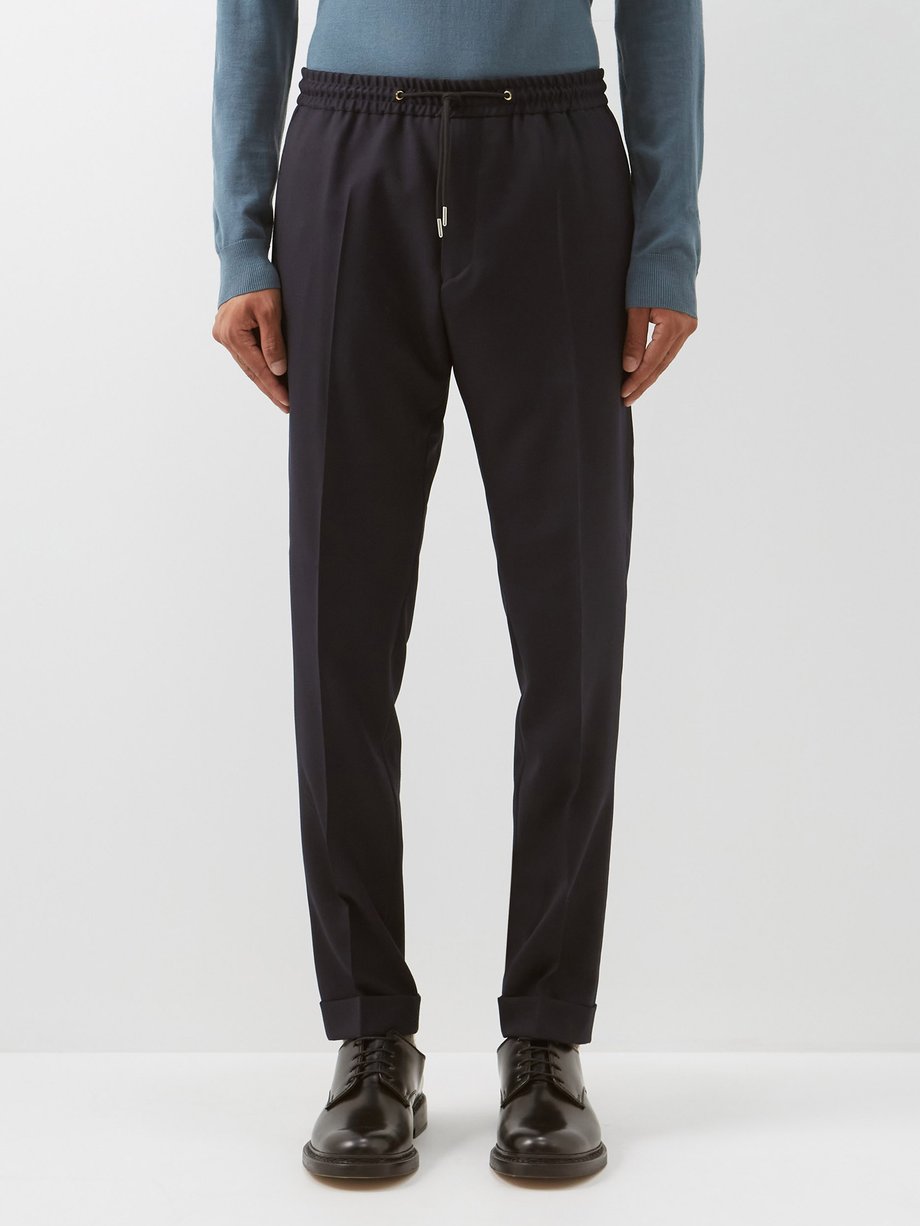 Paul Smith Navy Drawstring-waist pleated wool trousers | 매치스패션, 모던 럭셔리 ...