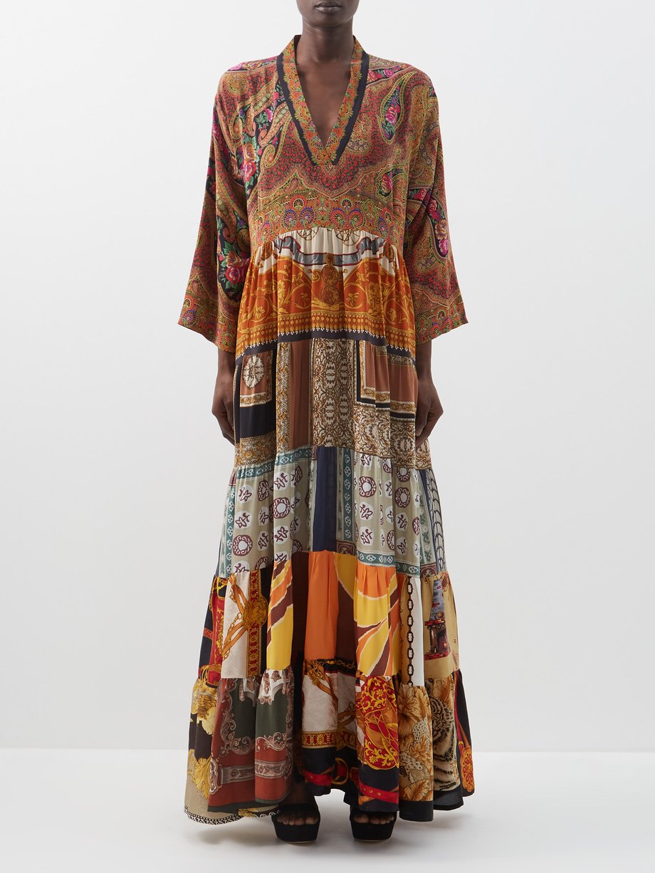 Print Patchworked vintage silk maxi dress | Rianna + Nina ...