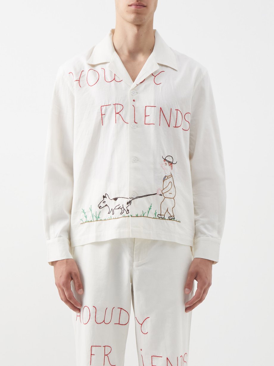 Howdy Friends Embroidered Cotton Shirt White Bode Matchesfashion Fr 8187