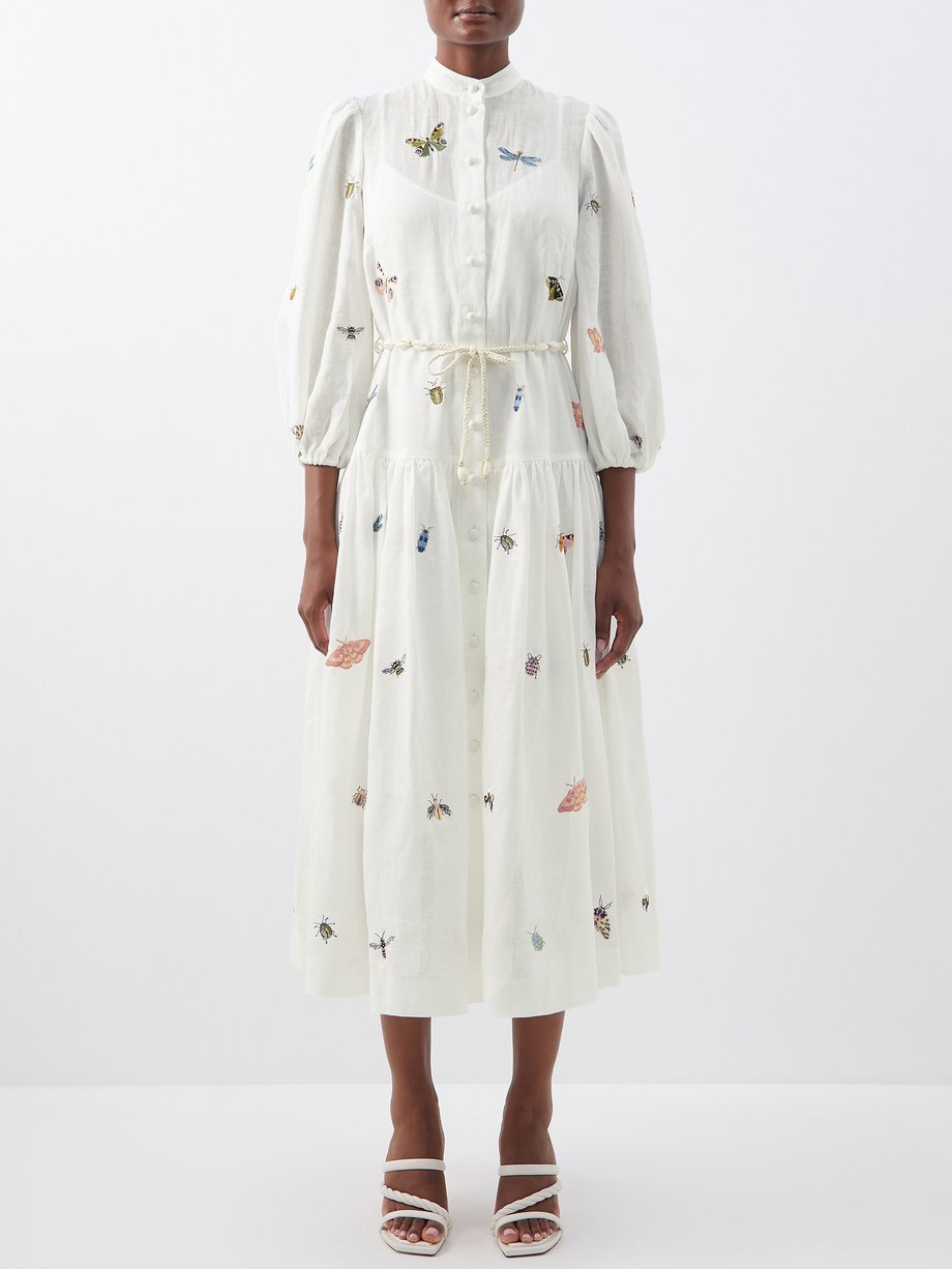 White Butterfly-embroidered linen shirt dress | Zimmermann ...