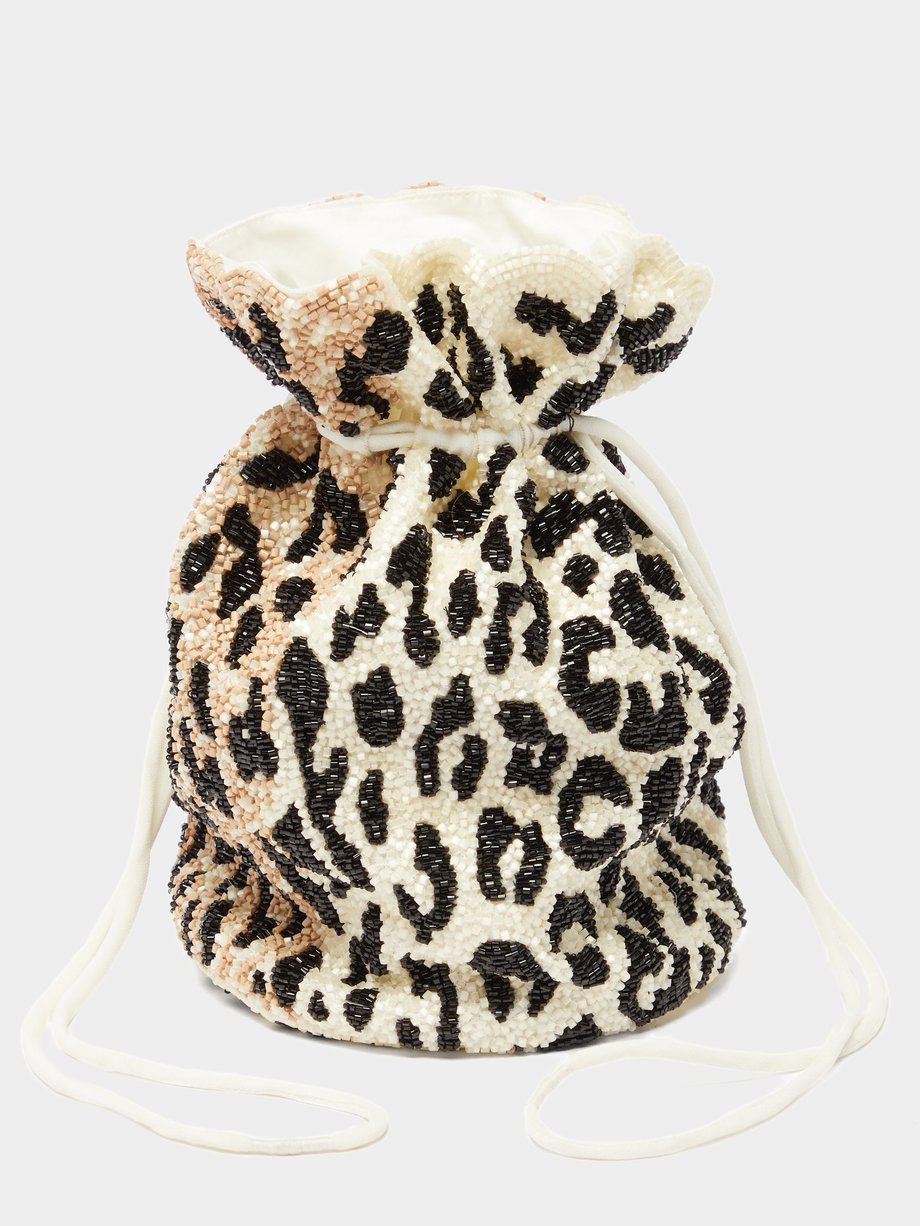 가니 레오파드 비즈백 GANNI White Leopard-print beaded drawstring bag