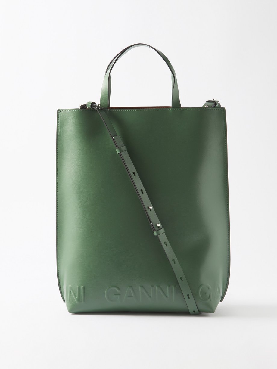 가니 토트백 GANNI Green Banner logo-embossed recycled-leather tote bag