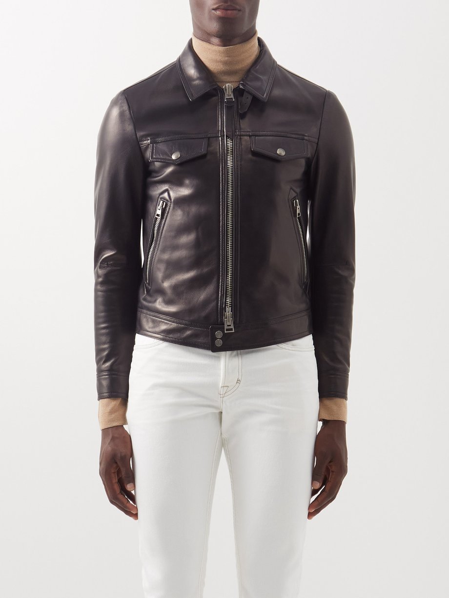 Black Mens High-neck Leather Jacket MATCHESFASHION Men Clothing Jackets Leather Jackets 
