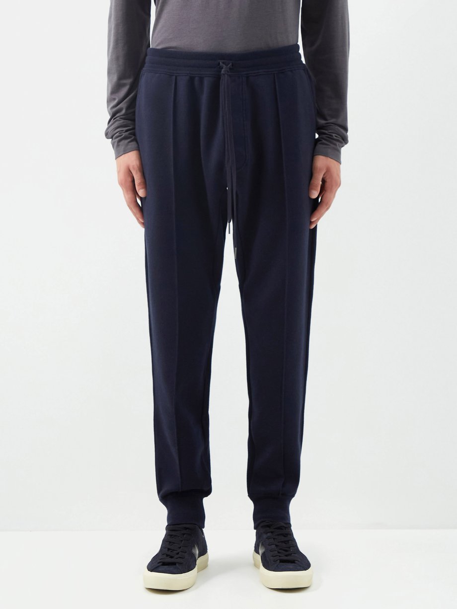 Navy Pintucked cotton-blend jersey track pants | Tom Ford ...