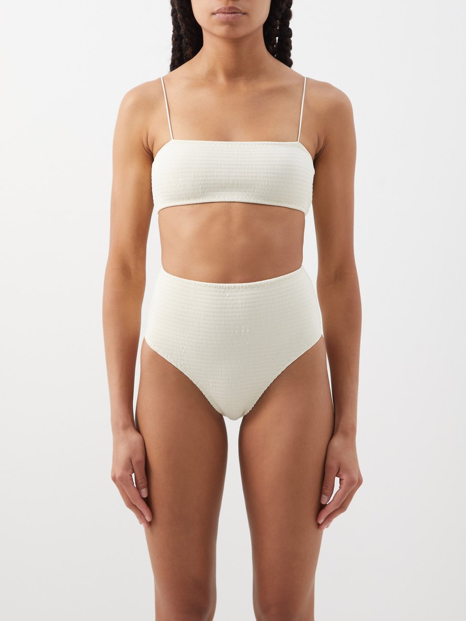 토템 Toteme Neutral Smocked recycled-fibre blend bikini top