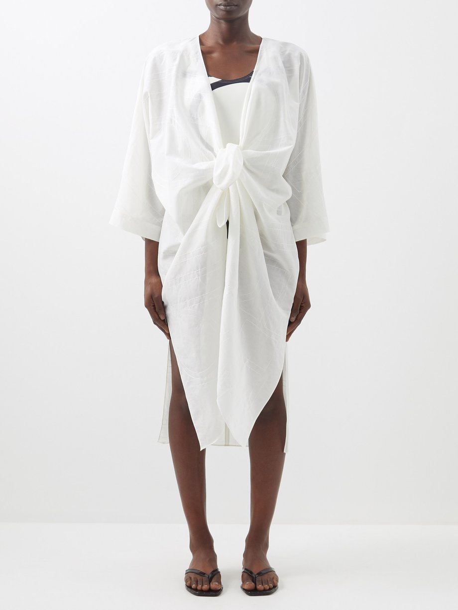 White Geometric-embroidered cotton-blend voile coverup | Toteme ...