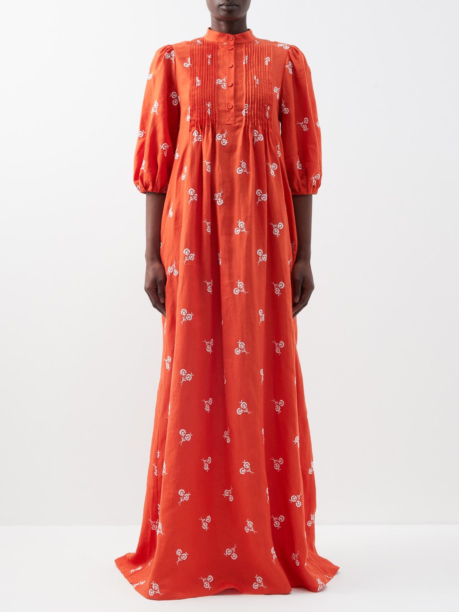 Orange Vacation Mustique embroidered linen maxi dress | Erdem ...