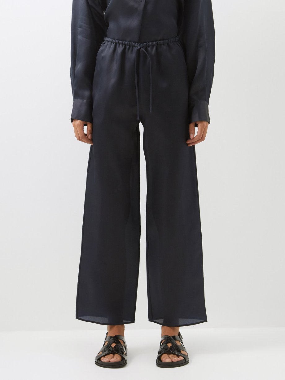 Navy Drawstring-waist satin trousers | Toteme | MATCHESFASHION AU