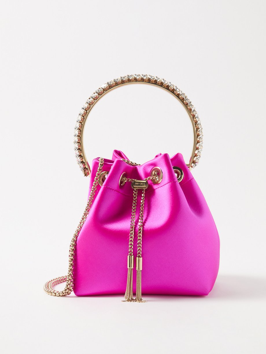 Jimmy Choo Pink Bon Bon crystal-embellished satin bucket bag | 매치스패션 ...