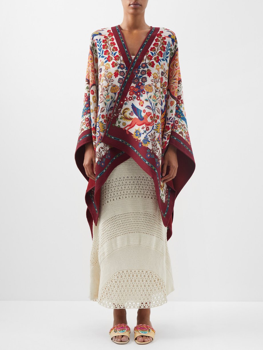Floral-print wool-blend drill cape Red Etro | MATCHESFASHION FR