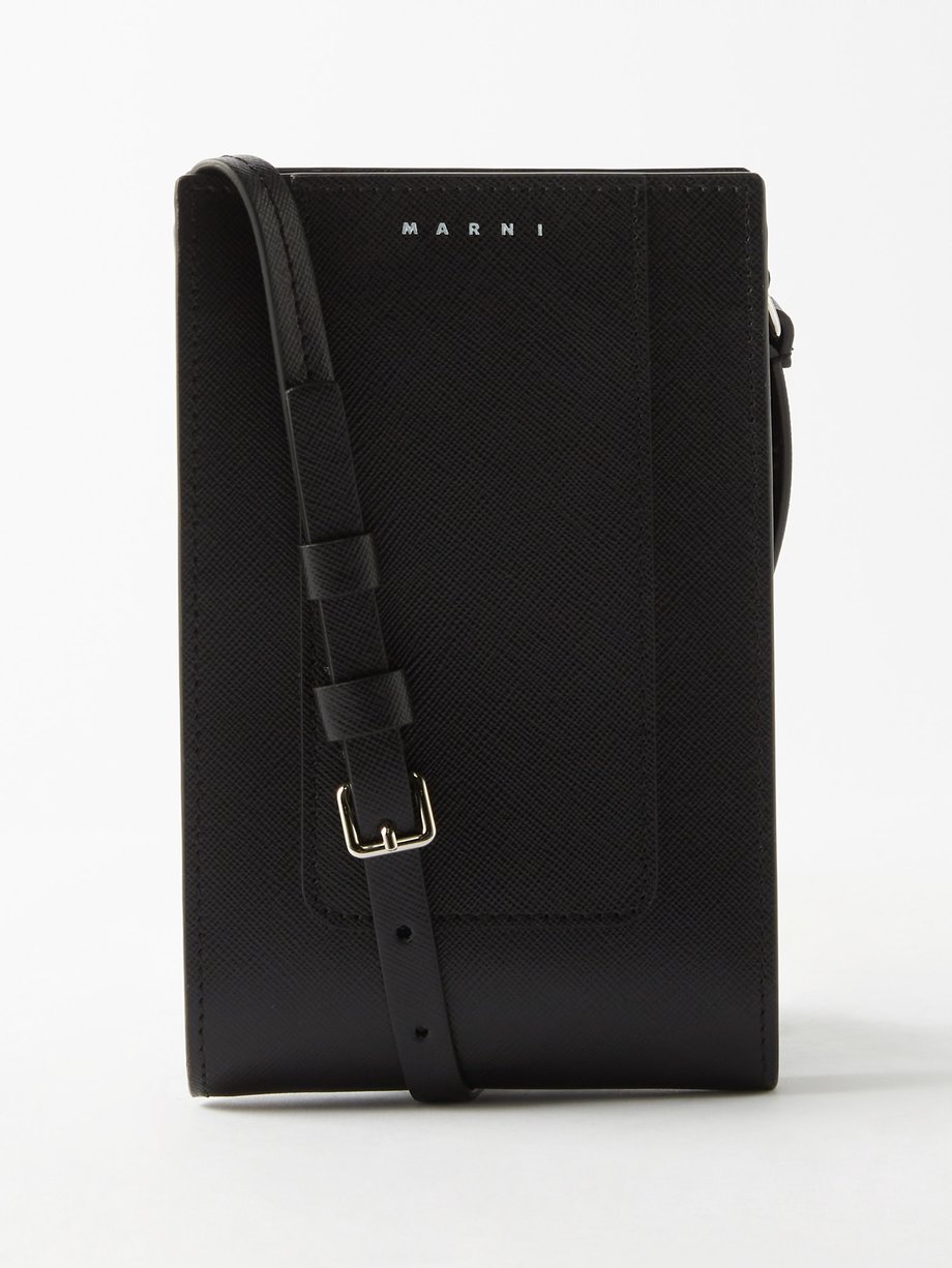 마르니 크로스백 Marni Black Saffiano-leather cross-body bag