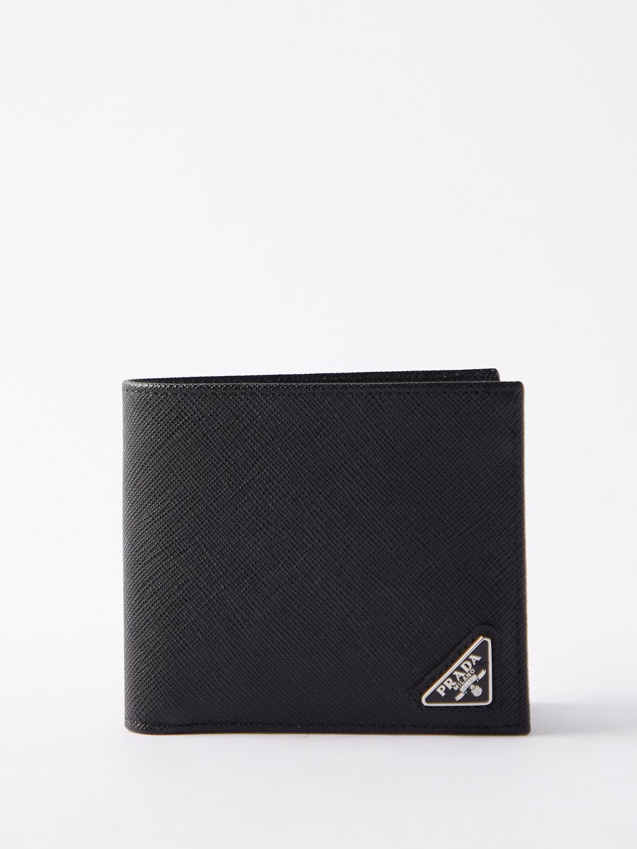 Prada Black Triangle-logo saffiano-leather bi-fold wallet | 매치스패션, 모던 ...