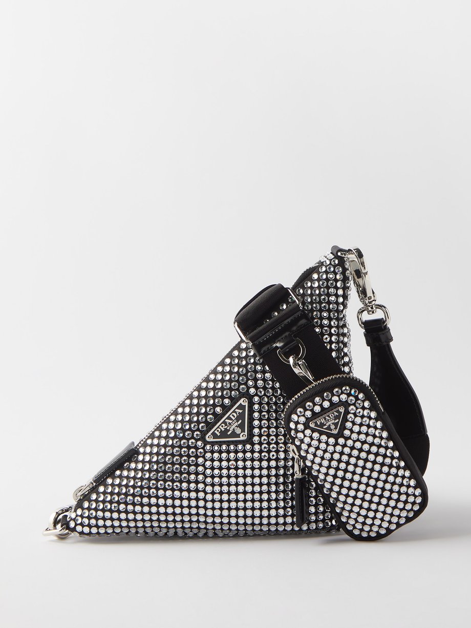 Silver Crystal-embellished triangular cross-body bag | Prada ...