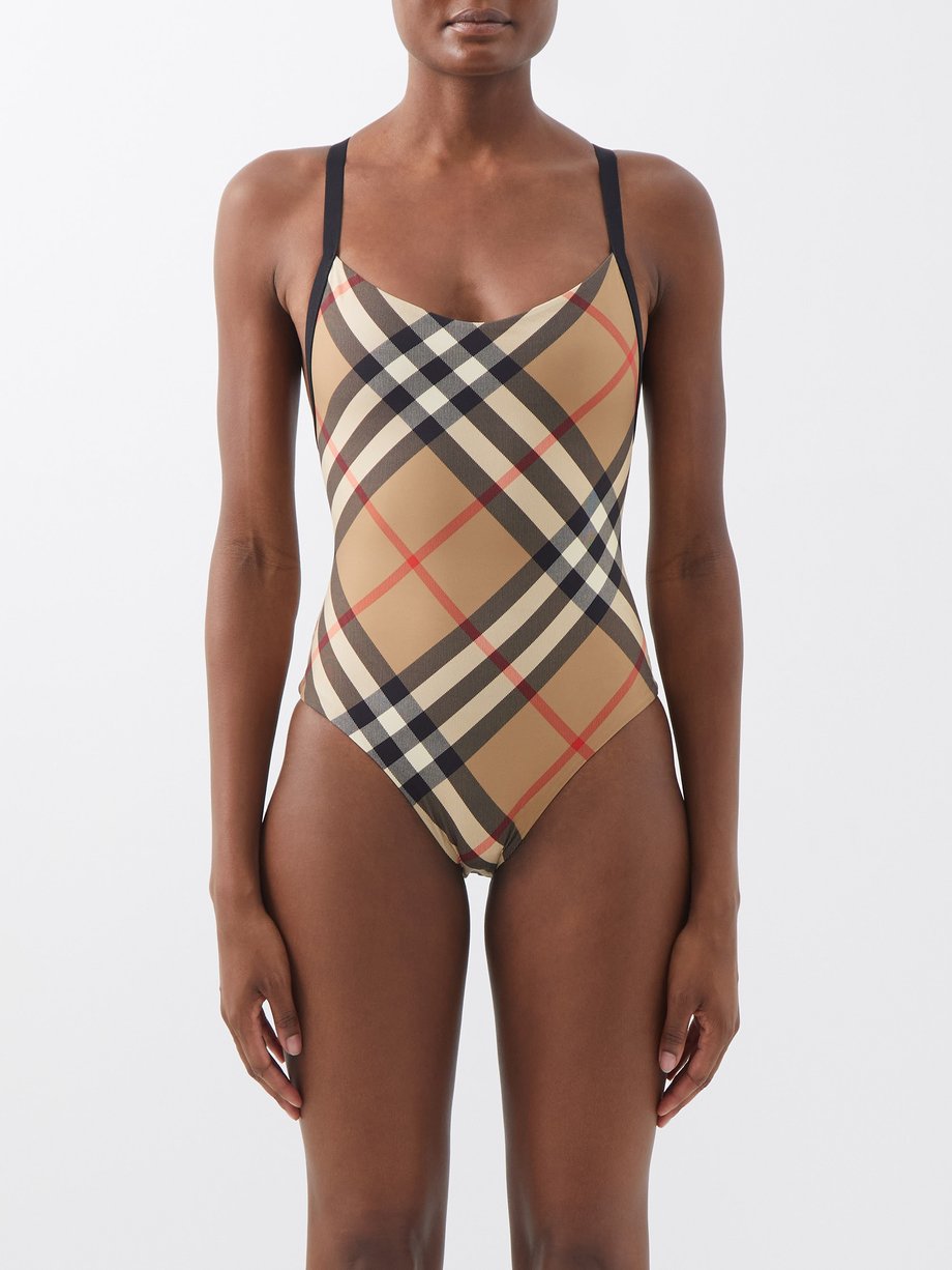 버버리 Burberry Beige Check-print swimsuit