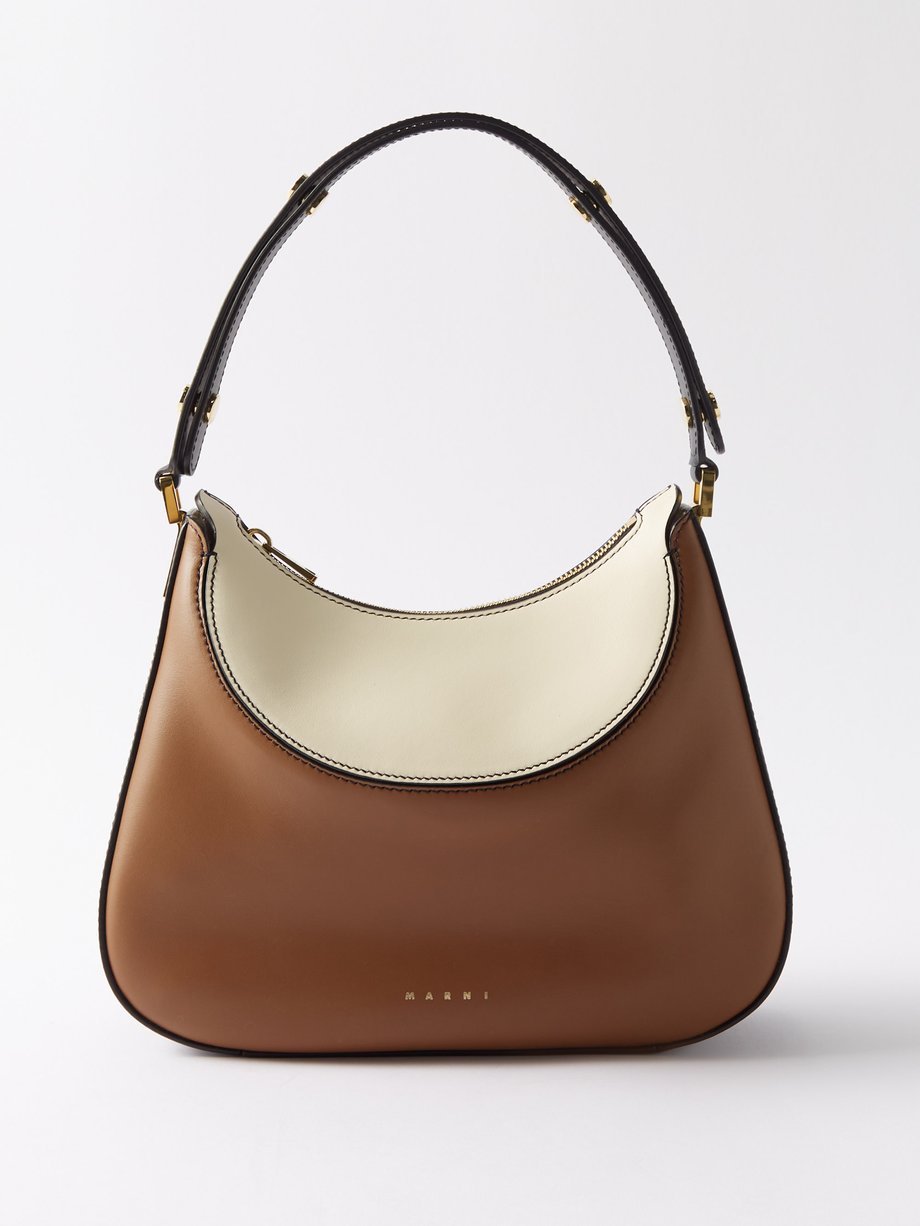 마르니 Marni Brown Milano small bi-colour leather shoulder bag