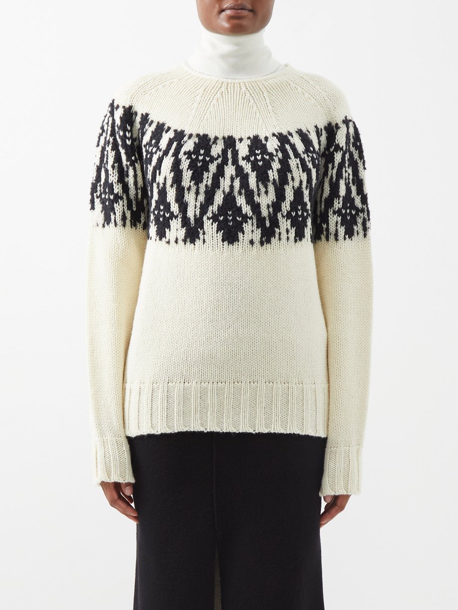 Neutral Fair Isle-intarsia wool-blend sweater | Jil Sander ...