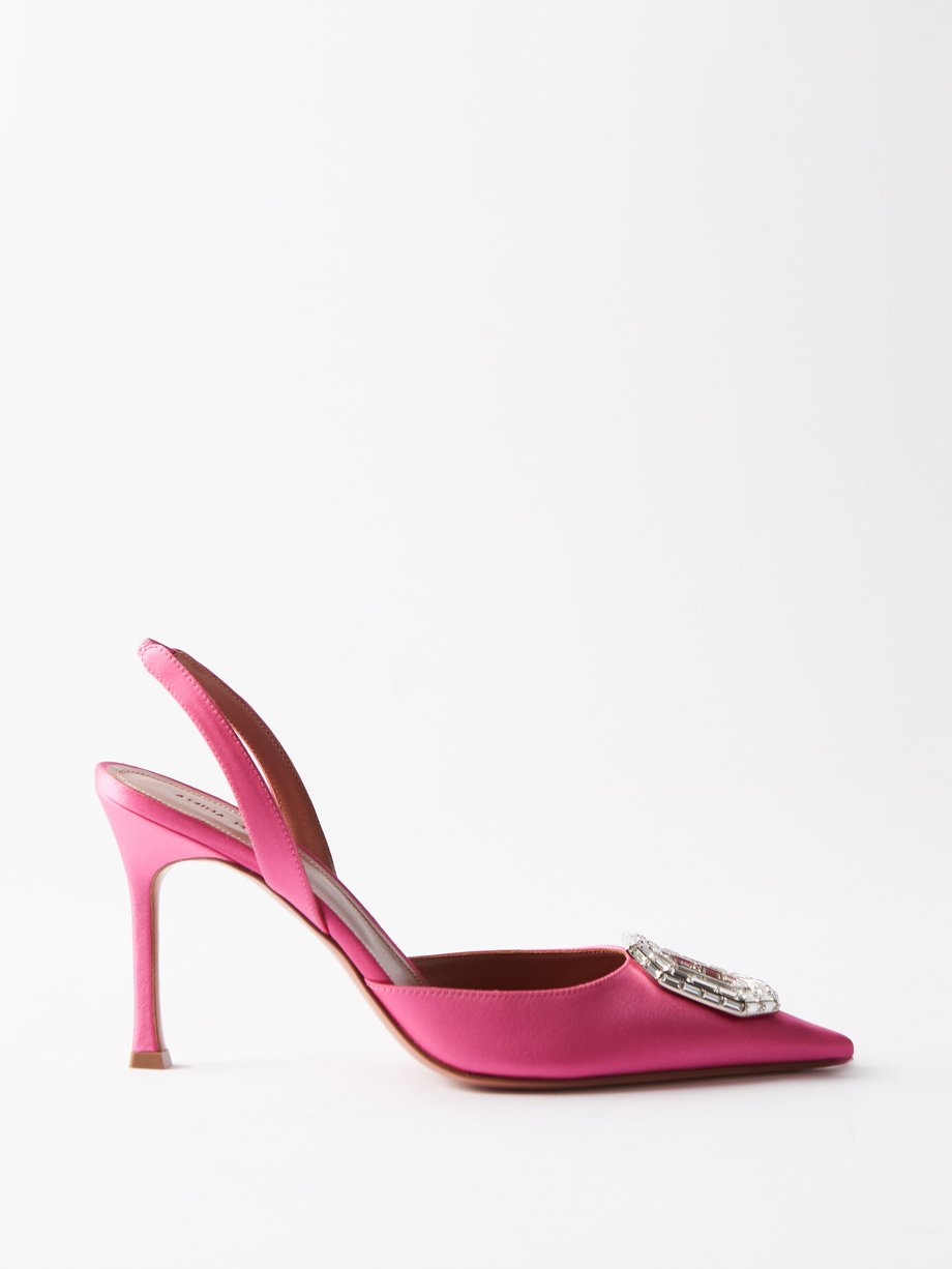 Pink Camelia 90 crystal silk-satin slingback pumps | Amina Muaddi ...