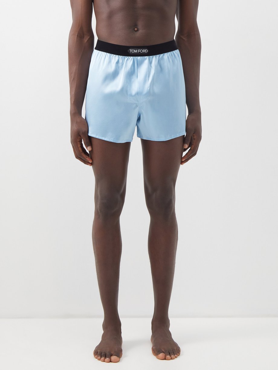 Logo-patch silk-blend satin boxer shorts Blue Tom Ford | MATCHESFASHION FR