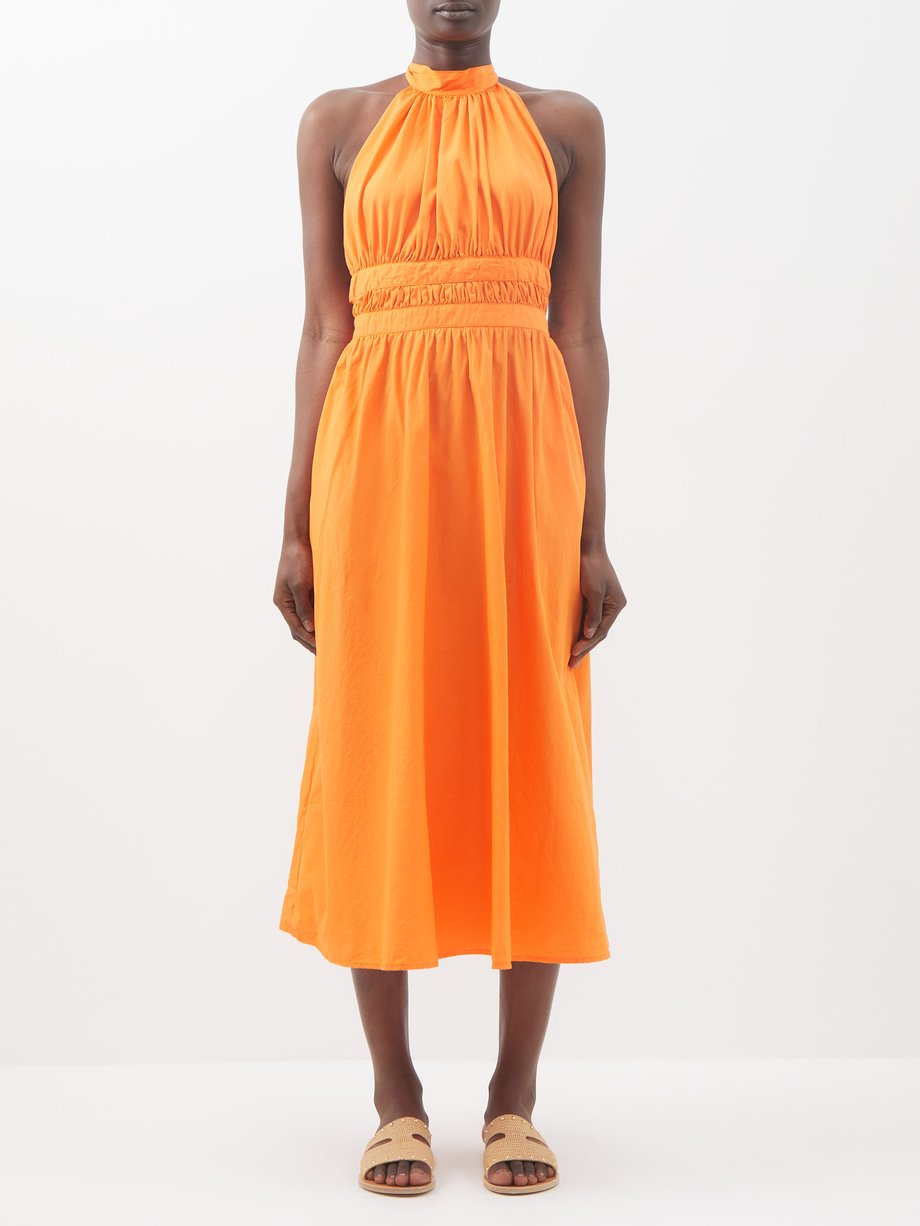 Orange August open-back cotton-poplin halterneck dress | Emporio ...
