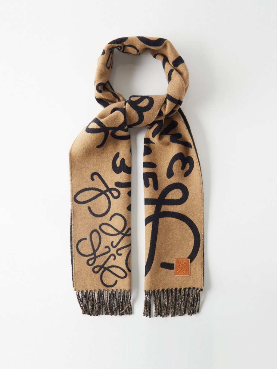 Beige Bicolour logo-print wool and cashmere-blend scarf | Loewe ...