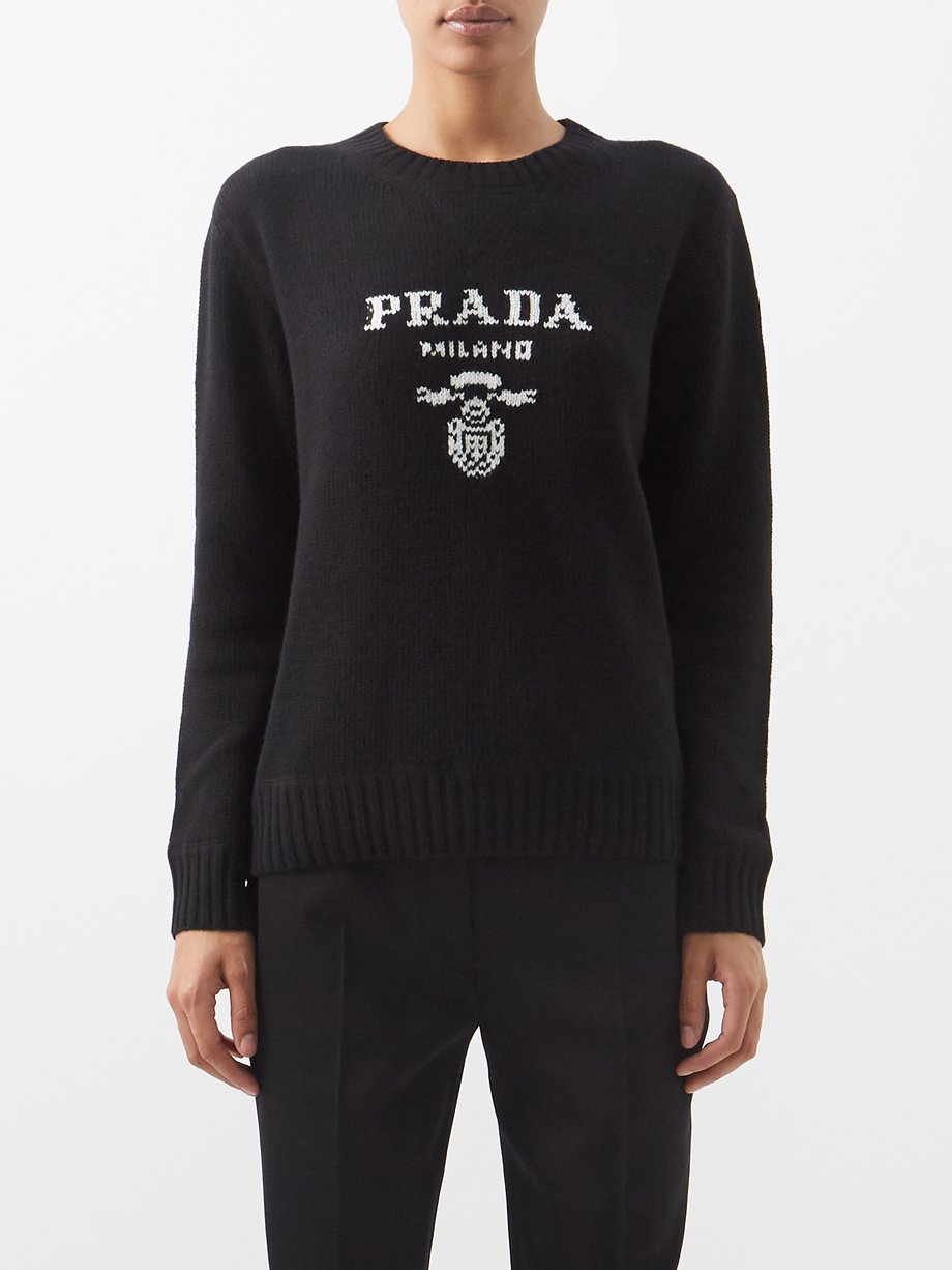 Prada プラダ ロゴインターシャ ウールブレンドセーター ブラック｜MATCHESFASHION（マッチズファッション)