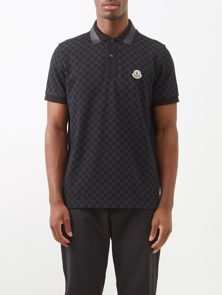 Black Monogram-print cotton-piqué polo shirt | Moncler | MATCHESFASHION UK