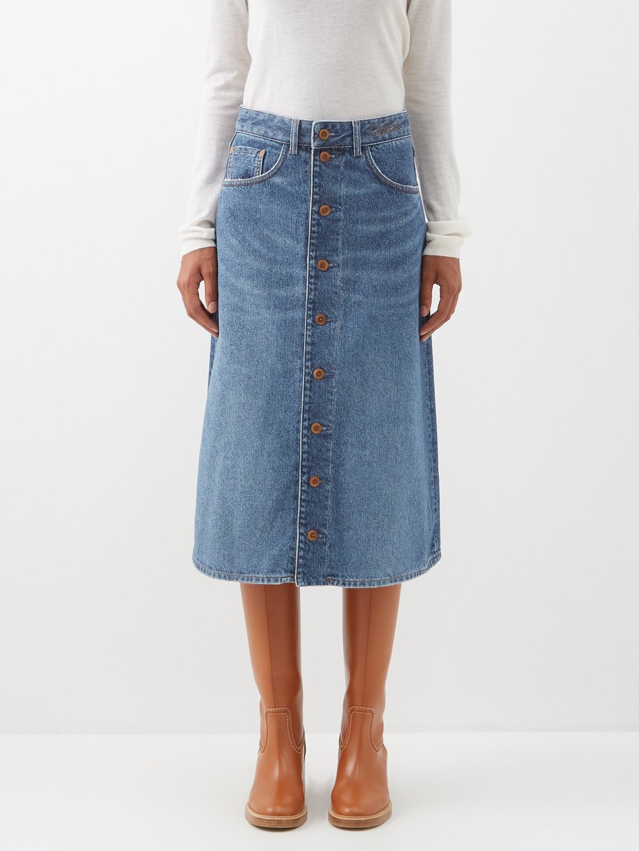 Recycled Cotton-blend Denim Midi Skirt Womens Denim MATCHESFASHION Women Clothing Skirts Midi Skirts 