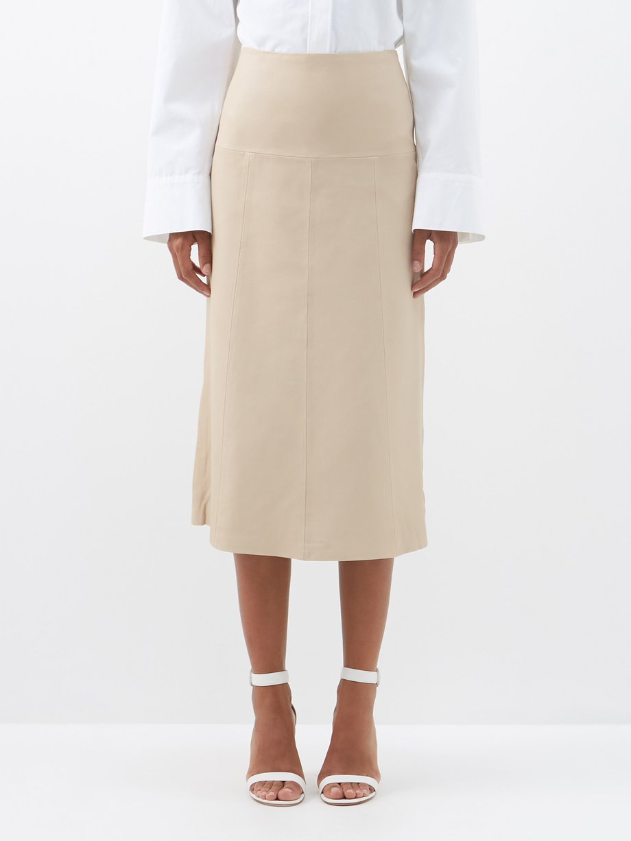 Cefinn Neutral The Tiana panelled leather midi skirt | 매치스패션, 모던 럭셔리 온라인 쇼핑
