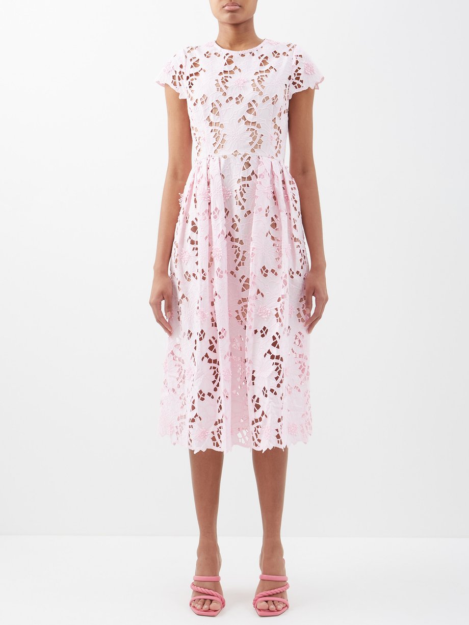 Pink Guipure-lace cotton midi dress | Self-Portrait | MATCHESFASHION UK