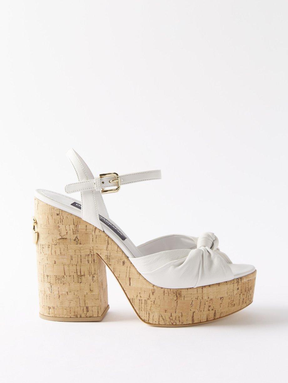 Dolce & Gabbana Leather Sandals in Ivory Womens Shoes Heels Wedge sandals White 
