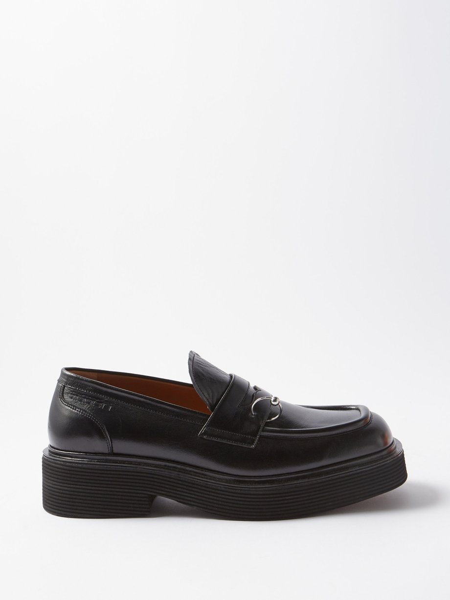 마르니 로퍼 Marni Black Square-toe leather loafers