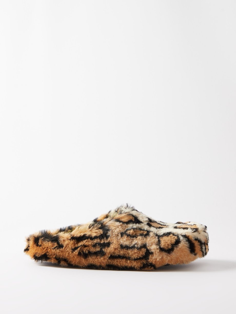 마르니 에코퍼 블로퍼, 레오파드 프린트 Marni Print Leopard-print faux-shearling backless loafers