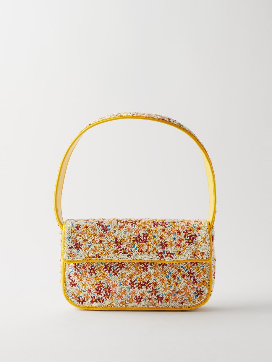스타우드 Staud Yellow Tommy floral-beaded shoulder bag