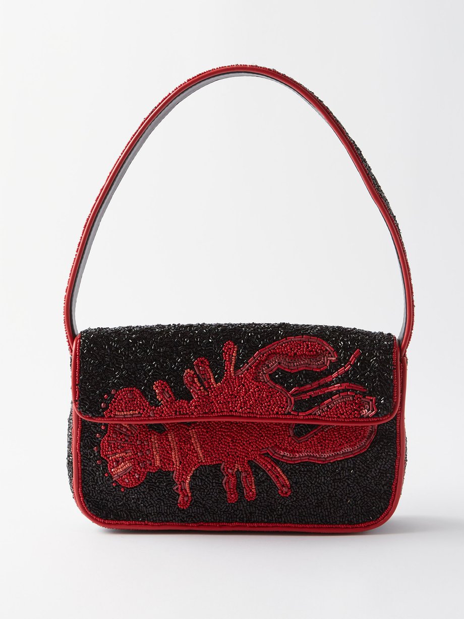 스타우드 Staud Black Tommy beaded lobster shoulder bag