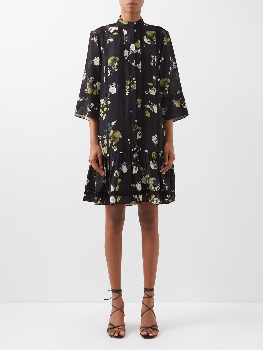 Erdem Black Bertram Cahun Garden-print lace-trim silk dress | 매치스패션, 모던 ...