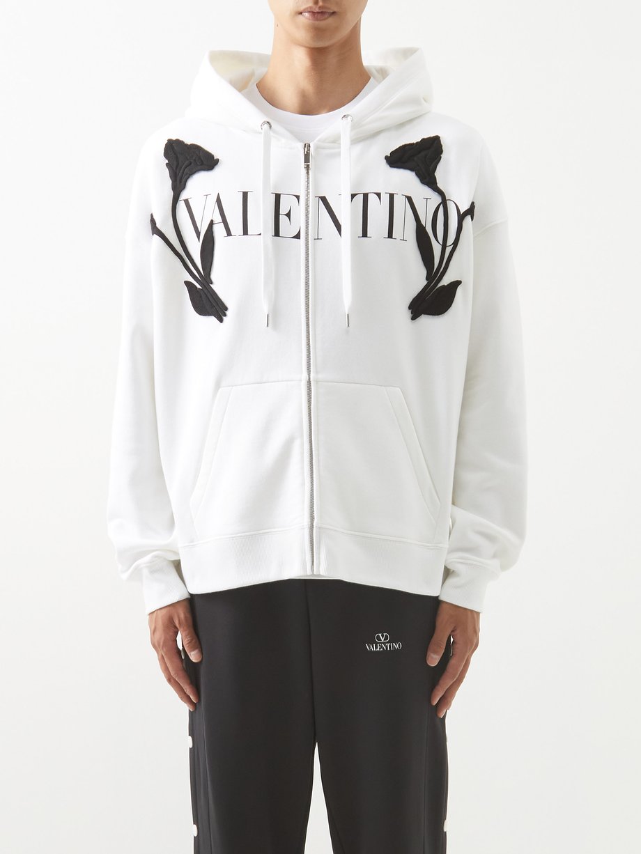 Valentino ヴァレンティノ ロゴ ジップアップスウェットパーカー ホワイト｜MATCHESFASHION（マッチズファッション)