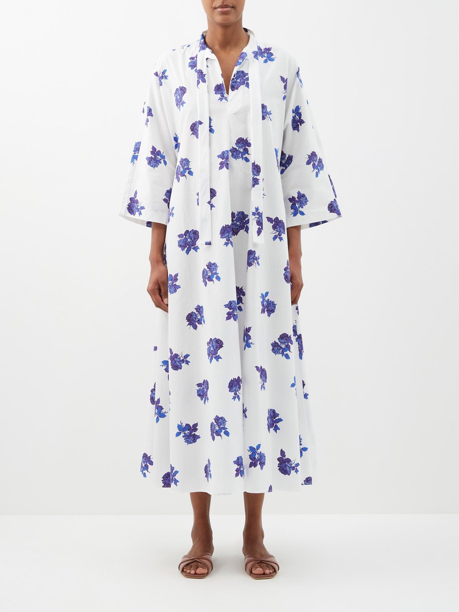 White Lovie rose-print cotton-poplin kaftan | Emilia Wickstead ...