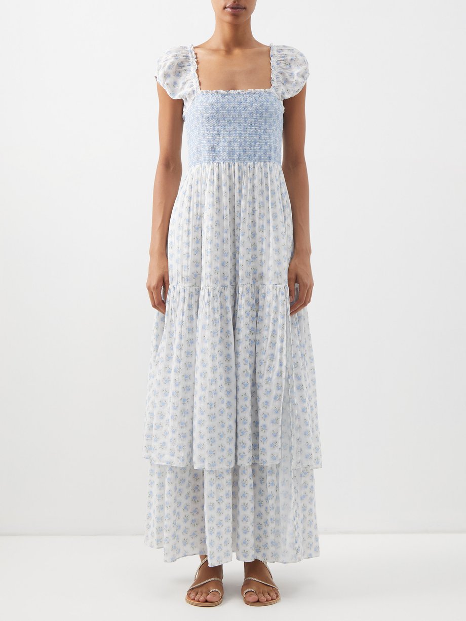 Blue Anzie floral cotton-lawn maxi dress | LoveShackFancy ...