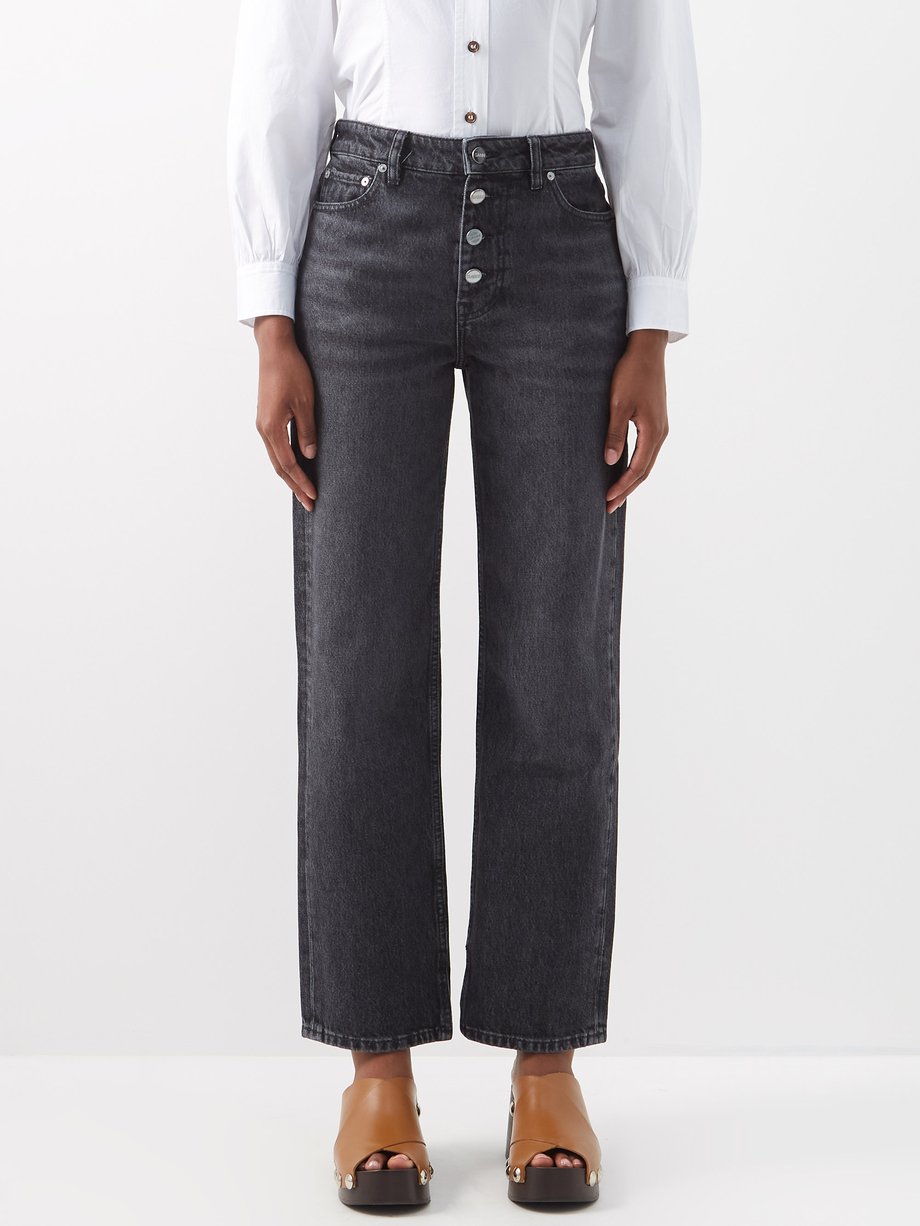 Black Lovy high-rise straight-leg jeans | Ganni | MATCHESFASHION AU
