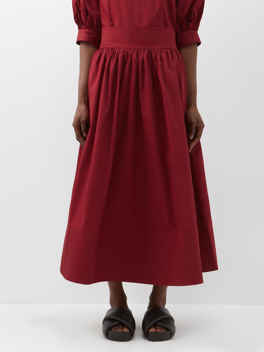 Red Shirred cotton midi skirt | CO | MATCHESFASHION UK